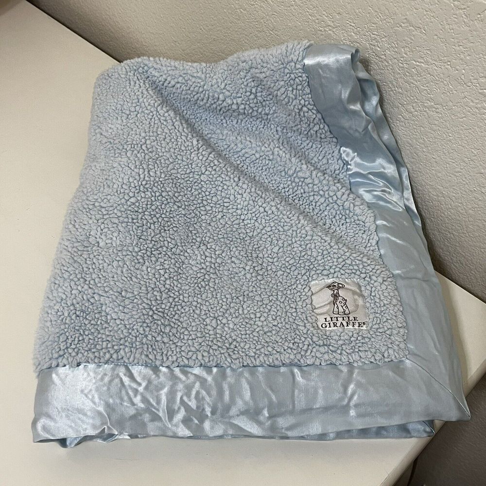 Little Giraffe Luxe Blue Chenille Baby Blanket Satin Trim USA Lovey Lovie